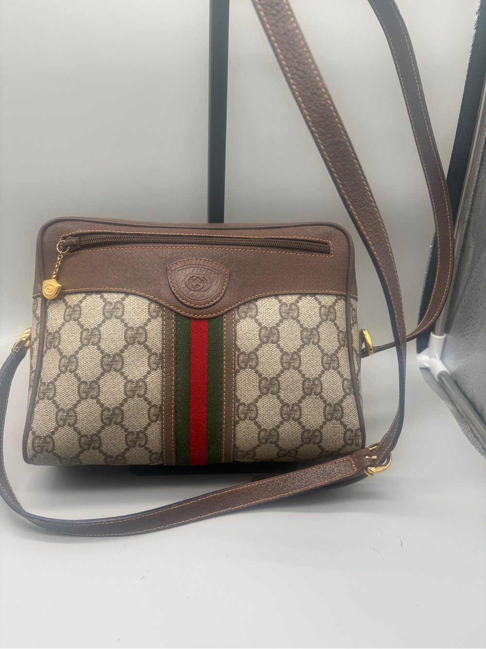 Vintage Gucci Sherry Line GG Supreme Web Stripe Crossbody Shoulder Bag